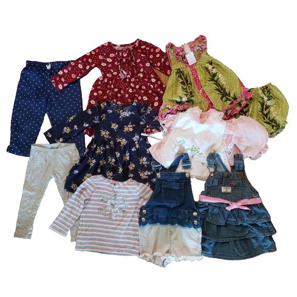 Girls Clothes Lot Size 18 Mos 9pcs Denim Dresses Fall Spring Overalls Hawaiian